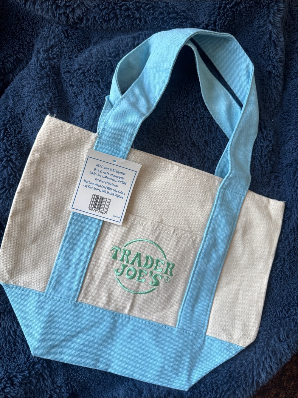Mini Trader Joe’s Pastel Limited Edition Canvas Tote Bag in Light Blue and Cream